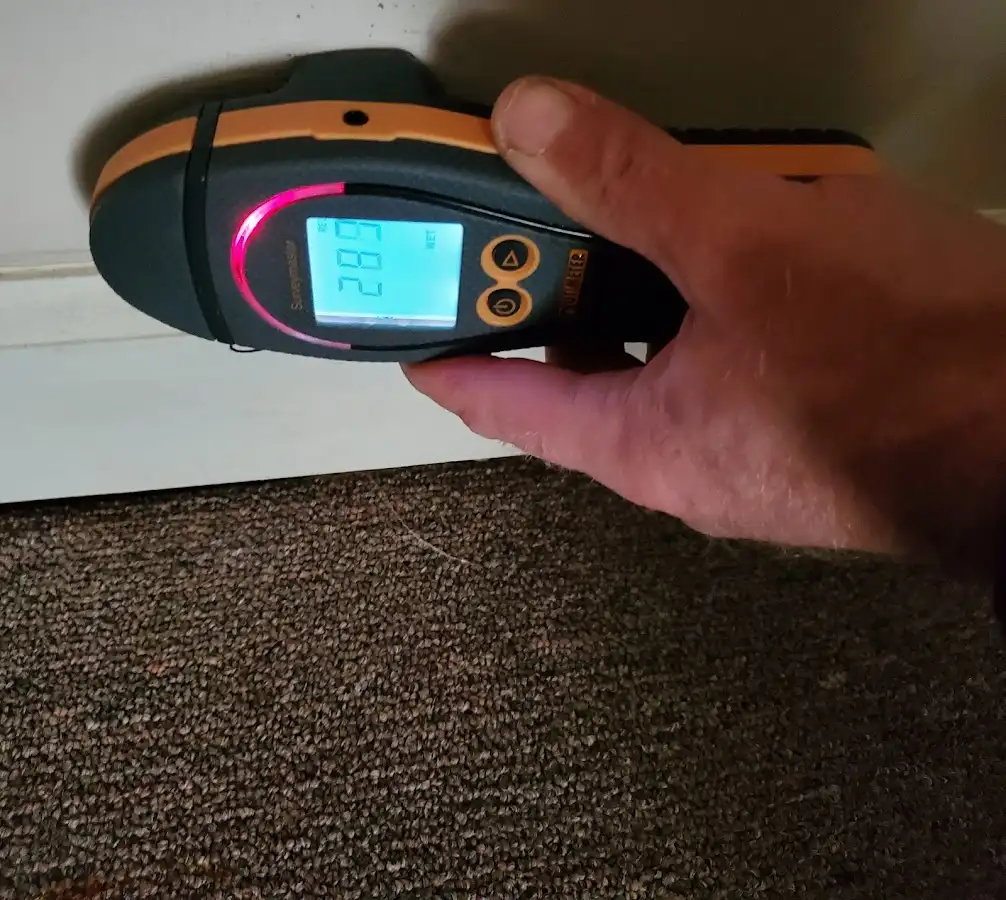 Moisture detection at baseboard during Burst Pipe Cleanup in Mead